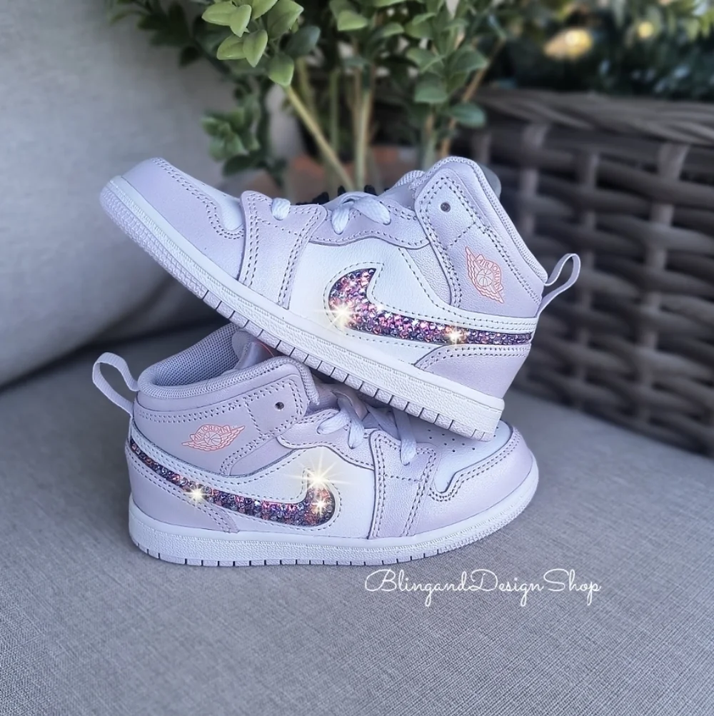 Girls Jordan 1 Mid SE Toddler Shoes Custom With Swarovski Crystals Personalized